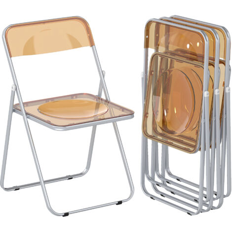 Set 4 Sedie Pieghevoli Salvaspazio 47x48x75 cm in Acciaio e Acrilico Arancione