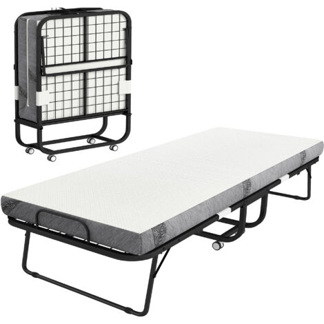 Letto Pieghevole Singolo 90x200 cm con Materasso Spesso 10 cm Rete in Metallo Nero (1/5)