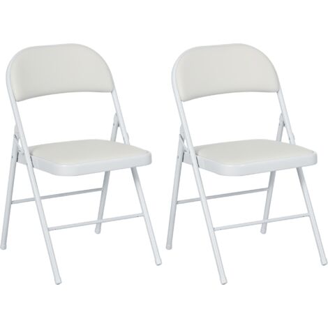Set 2 Sedie Pieghevoli 45x46x78 cm Imbottite in Finta Pelle PU e Metallo Bianco (1/5)