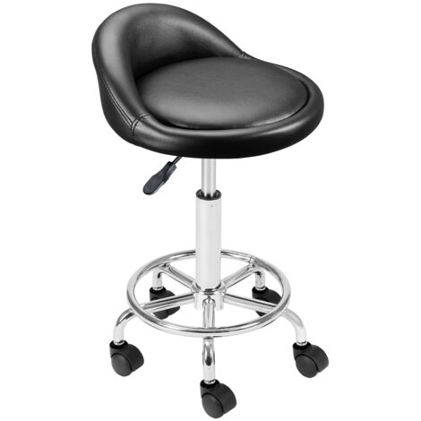Sgabello con ruote Nero Seduta imobottita e Schienale Basso, Base Acciaio 360 (1/5)