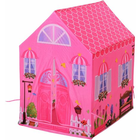Tipi Tenda Da Gioco Per Bambini, 120x120x140 Cm, In Cotone E Lino, Con Tappetino E Catena Luminosa Stellata, Per Interni Ed Esterni, Pieghevole, Colore Rosa