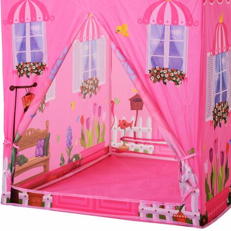 Tipi Tenda Da Gioco Per Bambini, 120x120x140 Cm, In Cotone E Lino, Con Tappetino E Catena Luminosa Stellata, Per Interni Ed Esterni, Pieghevole, Colore Rosa
