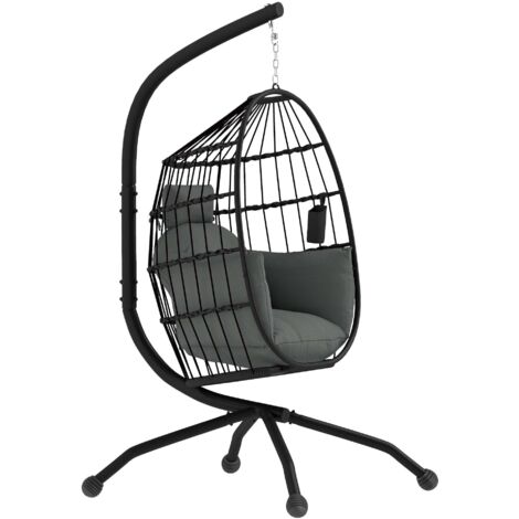 Poltrona Sospesa Amaca a Uovo 120x88x192 cm con Gancio Regolabile in Acciaio Nero e Grigio (1/5)