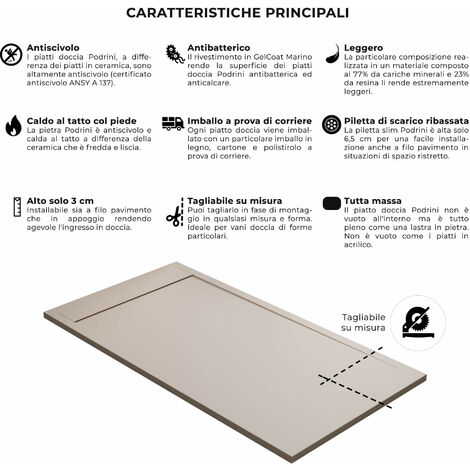 Piatto Doccia 80x120 cm in Pietra Bonussi Kamet Moka