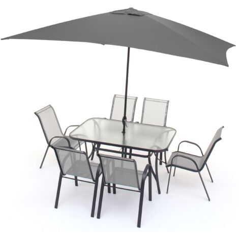 Set Tavolo 6 Sedie e Ombrellone da Giardino in Ferro Taddei Livorno Antracite