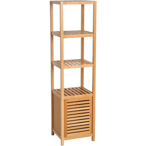 Mobile a Colonna da Bagno in Bambù 36x33x140 cm 4 Ripiani 1 Anta Malmo (1/5)