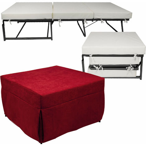 Pouf Letto Brandina con Materasso Pieghevole 78x78x47 cm Avalli Contract Rosso (1/5)