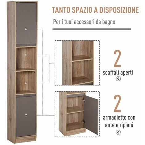 Mobile a Colonna per Bagno in Legno 30x24x170 cm Grigio e Rovere