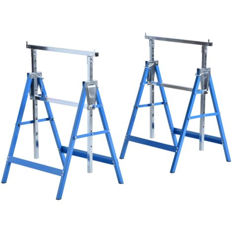 Set 2 Cavalletti da Lavoro Pieghevoli Telescopici Altezza Regolabile in Tubi d'Acciaio Blu (1/5)