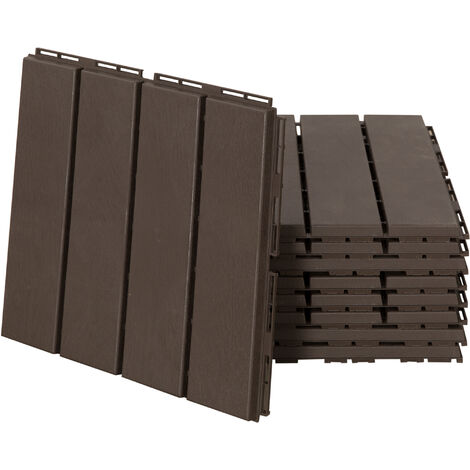 Set 9 Mattonelle a Incasto Effetto Legno 30x30x2 cm Deck Marrone (1/5)