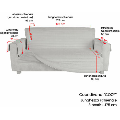 Copridivano Trapuntato 2 Posti in Microfibra Grigio Chiaro