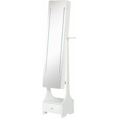 Armadio Portagioie a Specchio con Luci LED 37x30x158 cm in MDF Bianco
