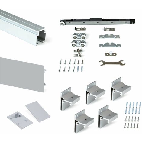 Binario per Porte Scorrevoli con Kit di Accessori 200 cm in Alluminio Emuca