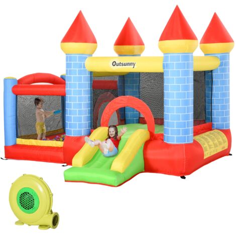 Castello Giostra Gonfiabile 300x275x210 cm con Scivolo Piscina Canestro e Pompa Multicolor