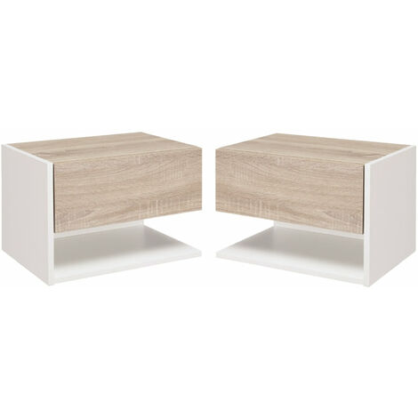 Set 2 Comodini Sospesi 46x30x30 cm in Truciolato Rovere e Bianco