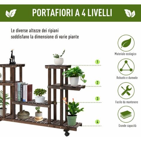 Scaffale portapiante pieghevole con 4 mensole regolabili legno legno