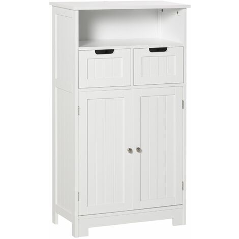 Mobiletto da Bagno 2 Ante 2 Cassetti 60x30x108,8 cm in MDF Bianco (1/5)