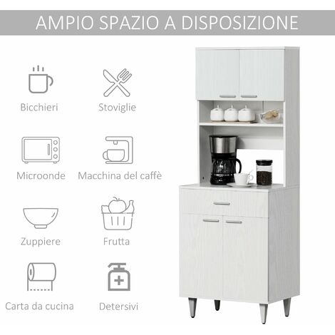 Credenza da Cucina 60x40x160 cm in Legno Bianco
