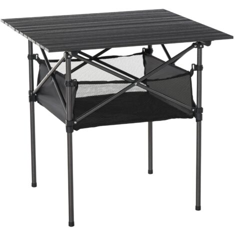 Tavolo Pieghevole da Campeggio 70x70x69 cm in Alluminio Nero (1/5)