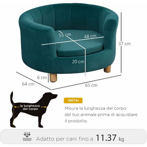 Divano per Cani Imbottito 65x64x37 cm in Tessuto Vellutato Verde