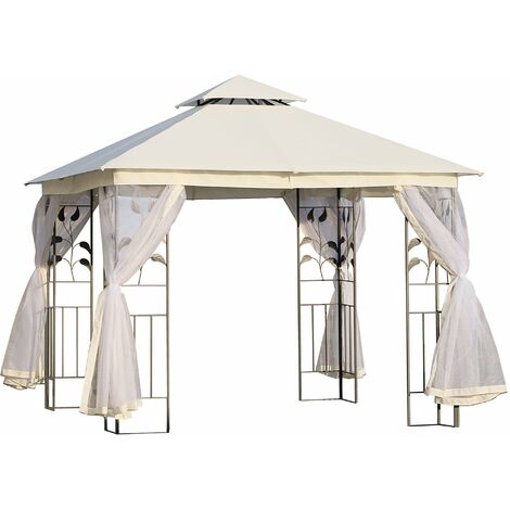 Gazebo da Giardino 3x3m con Zanzariera in Acciaio e Poliestere Bianco (1/5)