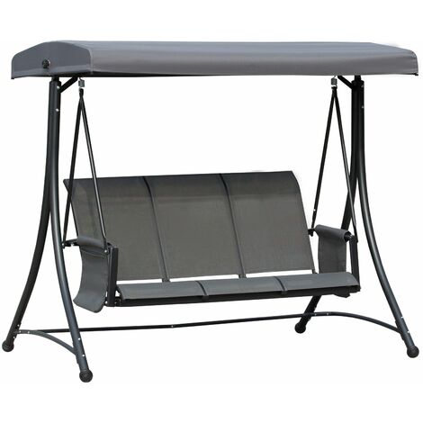 Dondolo 3 Posti da Giardino 196x128x172 cm in Metallo e Textilene Grigio Scuro