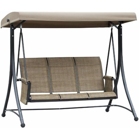 Dondolo 3 Posti da Giardino 196x128x172 cm in Metallo e Textilene Marrone