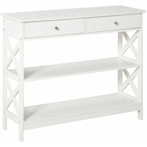 Consolle Ingresso 2 Cassetti 100x30,5x80 cm in MDF Bianco (1/5)