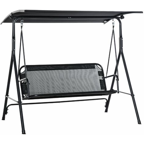 Dondolo 3 Posti da Giardino 172x110x155 cm in Metallo e Textilene Nero