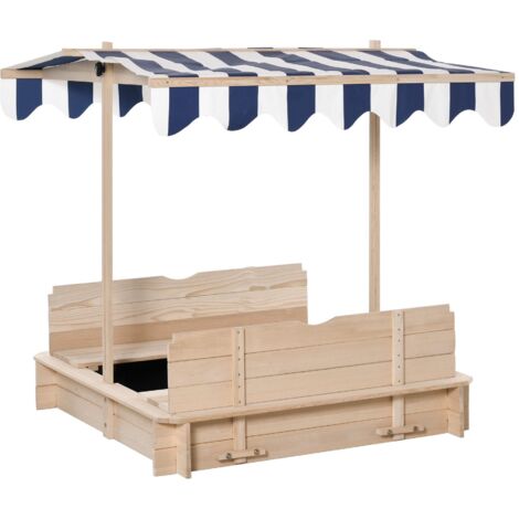 Sabbiera da Esterno con Tettuccio Parasole 106x106x121 cm in Legno Bianco e Blu