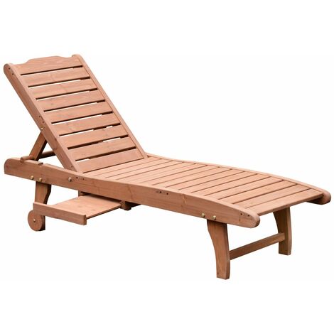 Lettino Prendisole da Giardino 182x60x35 cm con Ruote e Vassoio Estraibile in Legno