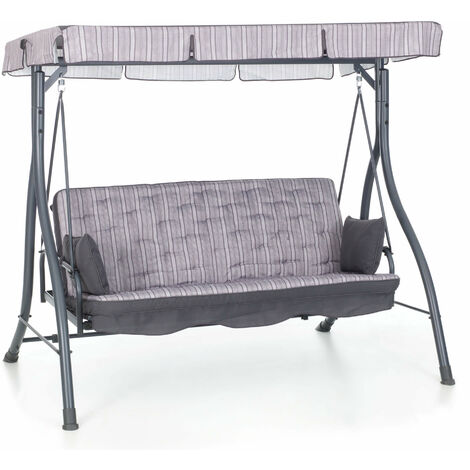 Dondolo 3 Posti da Giardino 198x140x174 cm Schienale Reclinabile per Funzione Letto Zanzibar Antracite