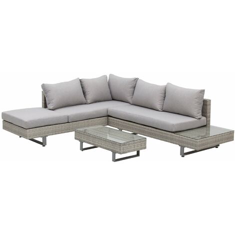 Set da Giardino Divano Angolare e Tavolino in Rattan Grigio (1/5)