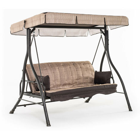 Dondolo 3 Posti da Giardino 198x140x174 cm Schienale Reclinabile per Funzione Letto Zanzibar Beige