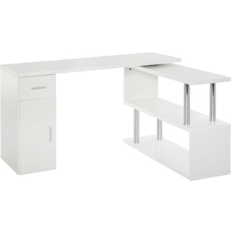 Scrivania da Ufficio ad Angolo Porta PC 114x120x74,6 cm in Legno  Bianca
