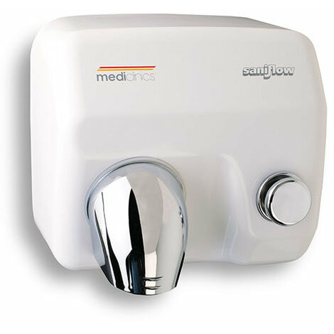 Asciugamani Elettrico Aria Calda a Pulsante in Acciaio Bianco Mediclinics Saniflow E05