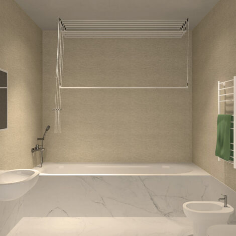 Stendibiancheria da Soffitto Salvaspazio per Interni e Esterni con 5 Aste da 180cm (altezza soffitto 300 cm) Stendinik