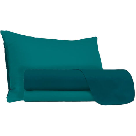 Set Lenzuola Sopra Sotto e Federe Doubleface Verde Petrolio/Verde Bottiglia 1 Piazza e Mezzo