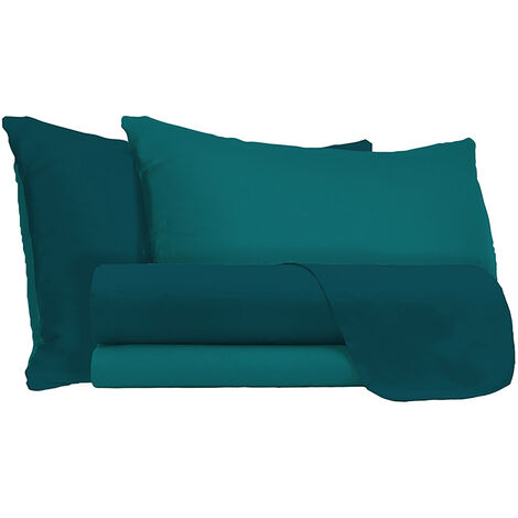 Set Lenzuola Sopra Sotto e Federe Doubleface Verde Petrolio/Verde Bottiglia Matrimoniale