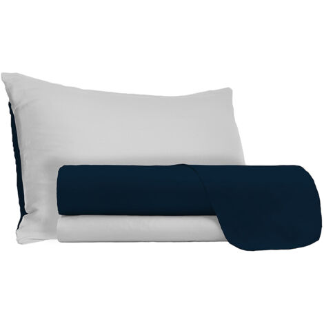 Set Lenzuola Sopra Sotto e Federe Doubleface Blu Scuro/Grigio Chiaro 1 Piazza e Mezzo