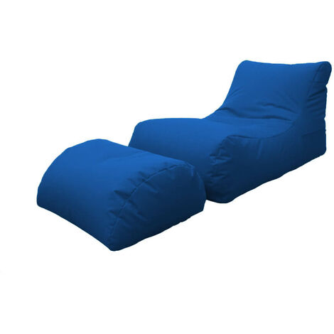 Poltrona Pouf Chaise Longue con Poggiapiedi in Poliestere Blu Avalli