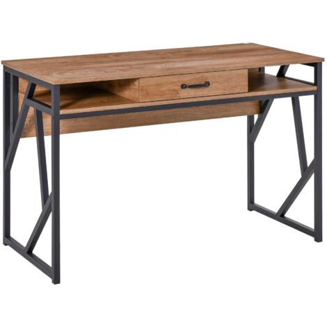 Scrivania da Ufficio 120x60x76 cm con Mensole e Cassetto Nero Marrone (1/5)