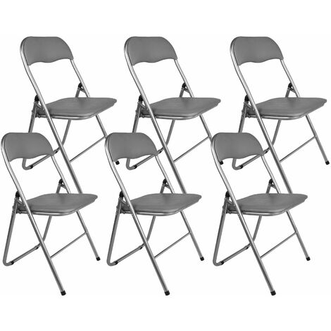 Set 6 Sedie Pieghevoli 45x45x45/80 cm in Acciaio e PVC Imbottito Grigia (1/2)