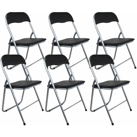 Set 6 Sedie Pieghevole 45x45x45/80 cm in Acciaio e PVC Imbottito Nera (1/2)