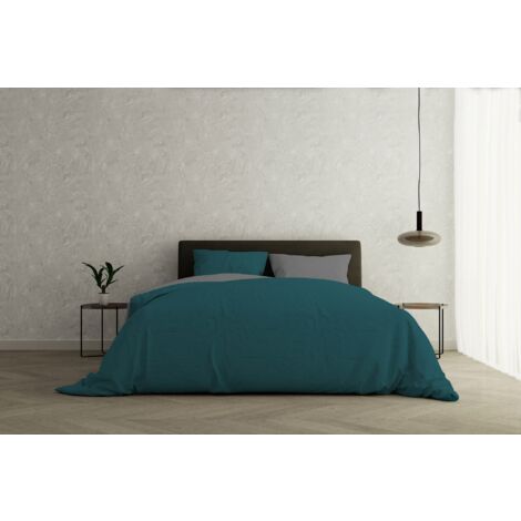 Copripiumino Singolo con Sacco e Federe Doubleface Verde Petrolio/Fumo