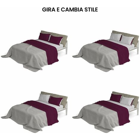 Set Lenzuola Singolo Sopra Sotto e Federe Doubleface Prugna/Grigio Chiaro