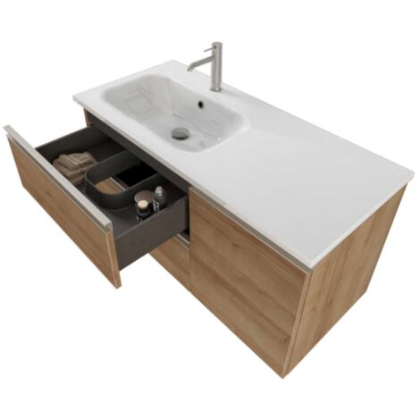 Mobile Bagno Sospeso 100 cm Lavabo e Specchio Bonussi Fenice Rovere Farnia