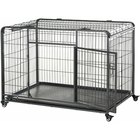 Gabbia per Cani Pieghevole 125x76x81 cm con Ruote in Metallo Grigio