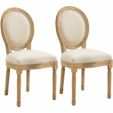 Set 2 Sedie Retrò Imbottite 49x56x96 cm in Legno e Tessuto Bianco Panna (1/5)