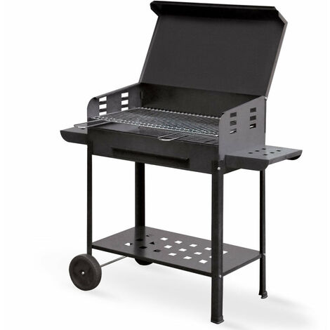 Barbecue A Carbone Outsunny - Griglia A 3 Livelli, Girarrosto, Mensole Pieghevoli, Acciaio Inox, 118x32x90 Cm, Nero